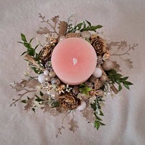 Adventi gyertyás dísz rószaszín-arany - karácsony - adventi díszek - adventi asztaldísz - Meska.hu