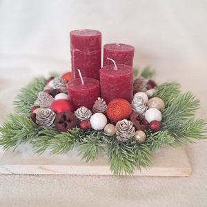 Adventi asztaldísz bordó-fenyő - karácsony - adventi díszek - adventi asztaldísz - Meska.hu
