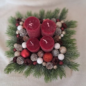 Adventi asztaldísz bordó-fenyő - karácsony - adventi díszek - adventi asztaldísz - Meska.hu