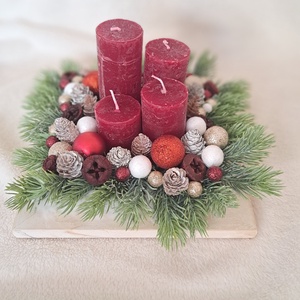 Adventi asztaldísz bordó-fenyő - karácsony - adventi díszek - adventi asztaldísz - Meska.hu