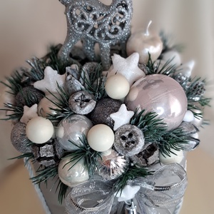 Adventi csillogó ezüst őzikés asztaldísz - karácsony - adventi díszek - adventi asztaldísz - Meska.hu