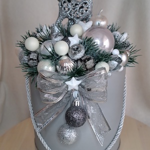 Adventi csillogó ezüst őzikés asztaldísz - karácsony - adventi díszek - adventi asztaldísz - Meska.hu