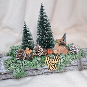 Téli asztaldísz erdei témában, Karácsony, Adventi díszek, Adventi asztaldísz, Virágkötés, MESKA