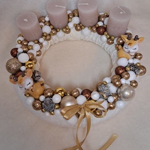 Adventi gyertyás koszorú asztaldísz őzikékkel gömbökkel - karácsony - adventi díszek - adventi asztaldísz - Meska.hu