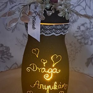Egyedi feliratos mécses LED világítással, virág díszítéssel Anyák napjárq - otthon & életmód - vallás - temetkezési tárgy - Meska.hu