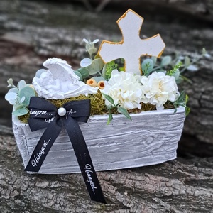 Sírdísz kőkaspóban, Otthon & Életmód, Vallás, Temetkezési tárgy, Sírdísz, kegyeleti dísz, Virágkötés, MESKA