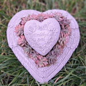 Sírdísz szív alakú kőkaspóban - otthon & életmód - vallás - temetkezési tárgy - sírdísz, kegyeleti dísz - Meska.hu