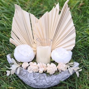 Sírdísz kőkaspóban, Otthon & Életmód, Vallás, Temetkezési tárgy, Sírdísz, kegyeleti dísz, Virágkötés, MESKA