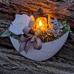 Kegyeleti sírdísz mécsessel, Otthon & Életmód, Vallás, Temetkezési tárgy, Sírdísz, kegyeleti dísz, Virágkötés, MESKA