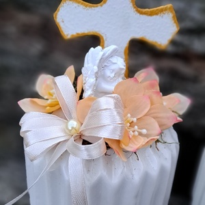 Kegyeleti sírdísz bordázott kaspóban kereszttel angyalkával, Otthon & Életmód, Vallás, Temetkezési tárgy, Sírdísz, kegyeleti dísz, Virágkötés, MESKA