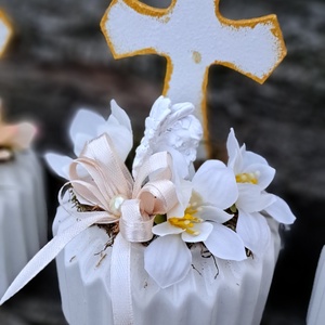 Kegyeleti sírdísz bordázott kaspóban kereszttel angyalkával - otthon & életmód - vallás - temetkezési tárgy - sírdísz, kegyeleti dísz - Meska.hu