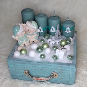 Gyertyás adventi asztaldísz menta-fehér színekben - karácsony - adventi díszek - adventi asztaldísz - Meska.hu