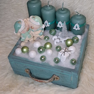 Gyertyás adventi asztaldísz menta-fehér színekben - karácsony - adventi díszek - adventi asztaldísz - Meska.hu