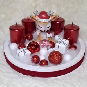 Gyertyás adventi asztaldísz piros-fehér színekben - Meska.hu