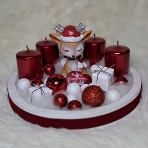 Gyertyás adventi asztaldísz piros-fehér színekben - karácsony - adventi díszek - adventi asztaldísz - Meska.hu