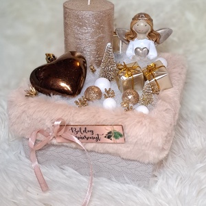 Gyertyás adventi asztaldísz rosegold-arany színekben - Meska.hu