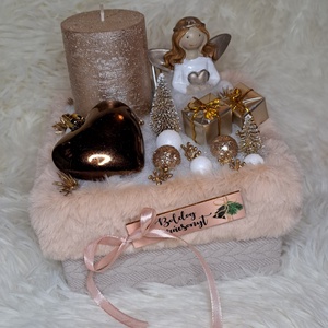 Gyertyás adventi asztaldísz rosegold-arany színekben - karácsony - adventi díszek - adventi asztaldísz - Meska.hu