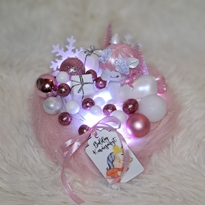 Kislányos adventi asztaldísz LED világítással unikornissal - karácsony - adventi díszek - adventi asztaldísz - Meska.hu