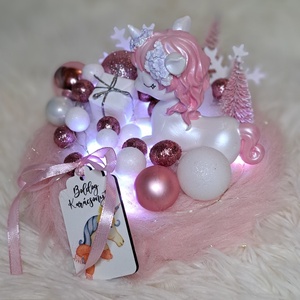 Kislányos adventi asztaldísz LED világítással unikornissal - karácsony - adventi díszek - adventi asztaldísz - Meska.hu