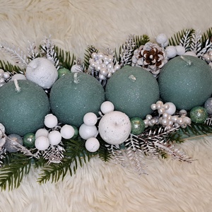 Gyertyás adventi asztaldísz menta-fehér színekben - karácsony - adventi díszek - adventi asztaldísz - Meska.hu
