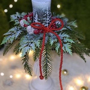 Adventi asztaldísz mintás gyertyával, Karácsony, Adventi díszek, Adventi asztaldísz, Virágkötés, MESKA