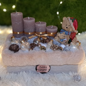Adventi gyertyás asztaldísz kötött szőrmés kaspóban - Meska.hu