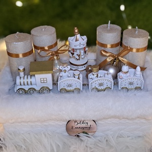 Adventi gyertyás asztaldísz kötött szőrmés kaspóban - Meska.hu