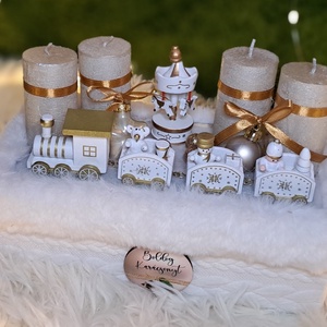 Adventi gyertyás asztaldísz kötött szőrmés kaspóban - karácsony - adventi díszek - adventi asztaldísz - Meska.hu