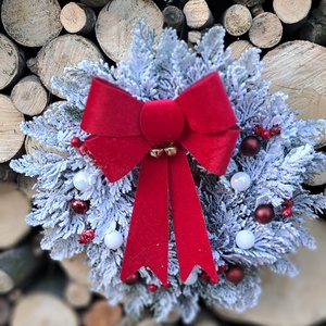 Kopogtató téli karácsonyi piros-fehér színben, Karácsony, Adventi díszek, Adventi ajtódísz, , MESKA