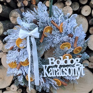 Karácsonyi kopogtató narancs-fahéj díszítéssel, Karácsony, Adventi díszek, Adventi ajtódísz, , MESKA