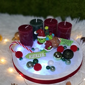 Grincs gyertyás asztaldísz LED világítással - Meska.hu