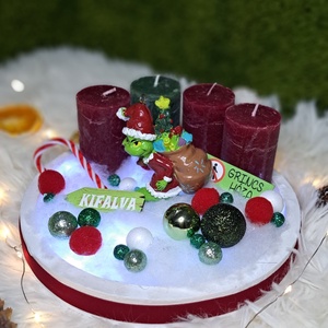 Grincs gyertyás asztaldísz LED világítással - karácsony - adventi díszek - adventi asztaldísz - Meska.hu