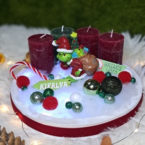 Grincs gyertyás asztaldísz LED világítással - karácsony - adventi díszek - adventi asztaldísz - Meska.hu