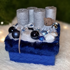 Adventi gyertyás asztaldísz kék-ezüst színekben - Meska.hu