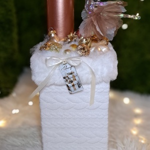 Adventi gyertyás asztaldísz balerinával, rosegold-fehér színekben - Meska.hu