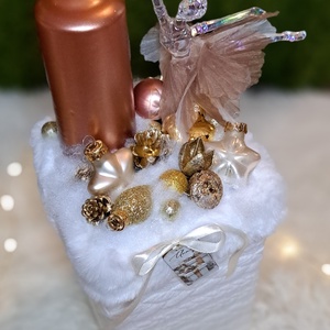 Adventi gyertyás asztaldísz balerinával, rosegold-fehér színekben - karácsony - adventi díszek - adventi asztaldísz - Meska.hu