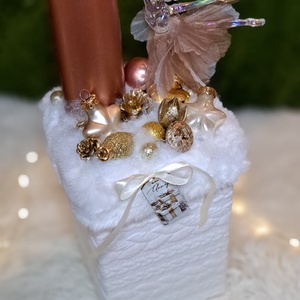 Adventi gyertyás asztaldísz balerinával, rosegold-fehér színekben - karácsony - adventi díszek - adventi asztaldísz - Meska.hu