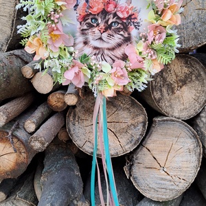 Kopogtató cicás képpel édes otthon felirattal - otthon & életmód - dekoráció - ajtó- és ablak dekoráció - ajtódísz & kopogtató - Meska.hu