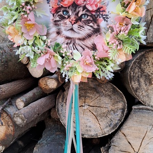 Kopogtató cicás képpel édes otthon felirattal - otthon & életmód - dekoráció - ajtó- és ablak dekoráció - ajtódísz & kopogtató - Meska.hu