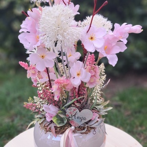 Virágos asztaldísz magasfényű keramia kaspóban - otthon & életmód - dekoráció - asztal és polc dekoráció - asztaldísz - Meska.hu