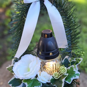 Kegyeleti temerői sírdísz LED mécsessel - Meska.hu