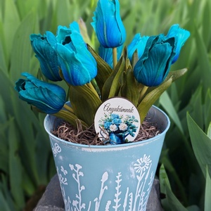 Papagáj tulipános kaspó türkiz színvilágban - Meska.hu