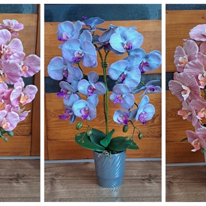 Élethű cirnos rózsaszín orchidea asztaldísz irizáló kaspóban - otthon & életmód - virágdekoráció - virágdíszek - virágdísz kaspóban - Meska.hu