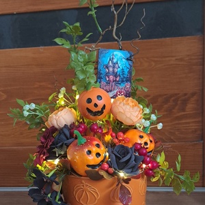 Halloween tökös asztaldísz világító LED fényekkel - otthon & életmód - dekoráció - halloween - halloweeni asztaldísz - Meska.hu