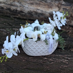Orchidea sírdísz kőkaspóban led mécsessel - Meska.hu