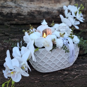 Orchidea sírdísz kőkaspóban led mécsessel - otthon & életmód - vallás - temetkezési tárgy - sírdísz, kegyeleti dísz - Meska.hu
