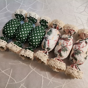 Zöld-fehér textil szaloncukor szett - karácsony - karácsonyi lakásdekoráció - karácsonyfadíszek - Meska.hu