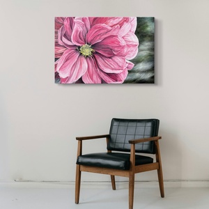 Full Bloom pink dália virágot ábrázoló saját készítésű olajfestmény - művészet - festmény - olajfestmény - Meska.hu