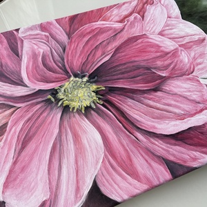 Full Bloom pink dália virágot ábrázoló saját készítésű olajfestmény - művészet - festmény - olajfestmény - Meska.hu