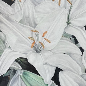 White Lilies fehér liliomot ábrázoló saját készítésű olajfestmény, Művészet, Festmény, Olajfestmény, Festészet, MESKA